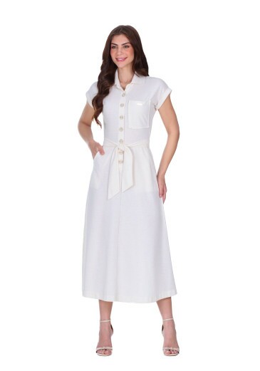 Vestido Cloe Em Malha Piquet Creme Hapuk Primavera/Verão 2026