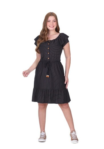Vestido Paola Em Malha Listrada Preta Hapuk  Primavera/Verão 2026