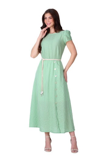 Vestido Fabia Em Tecido Plano Listrado Verde Hapuk Primavera/Verão 2026