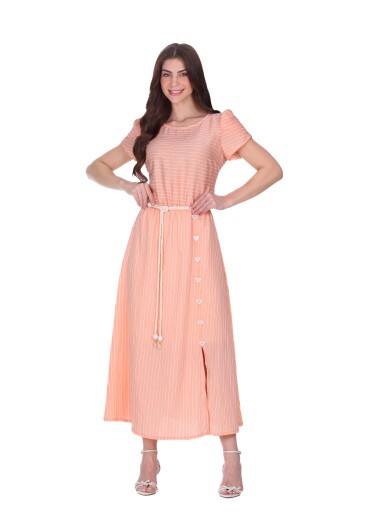 Vestido Fabia Em Tecido Plano Listrado Laranja Hapuk Primavera/Verão 2026