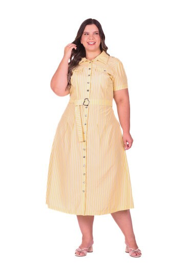Vestido Lia EmTecido Plano Listrado Amarelo Hapuk Primavera/Verão 2026