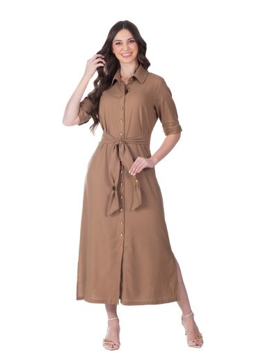 Vestido Neia Em Tecido Plano Caramelo Hapuk Primavera/Verão 2026