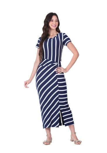 Vestido Elis Em Malha Listrada Azul Hapuk  Primavera/Verão 2026