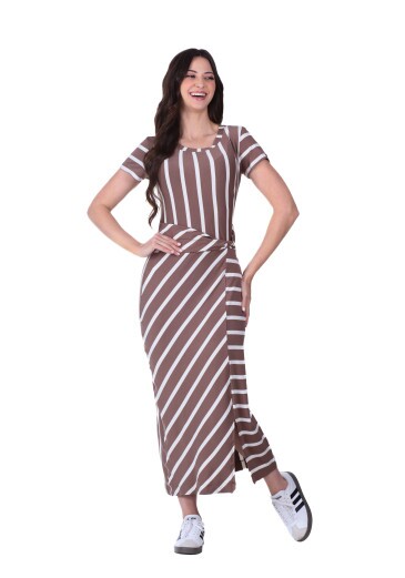 Vestido Elis Em Malha Listrada Marrom Hapuk  Primavera/Verão 2026