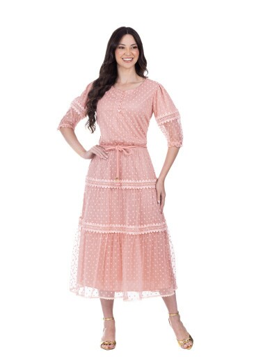 Vestido Ana Luiza Em Tule Salmão Hapuk  Primavera/Verão 2026