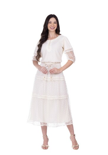 Vestido Ana Luiza Em Tule Bege Hapuk  Primavera/Verão 2026