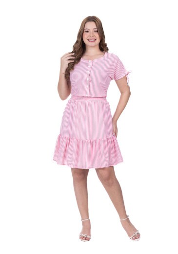 Vestido Olivia Em Tecido Plano Listrado Pink Hapuk Primavera/Verão 2026