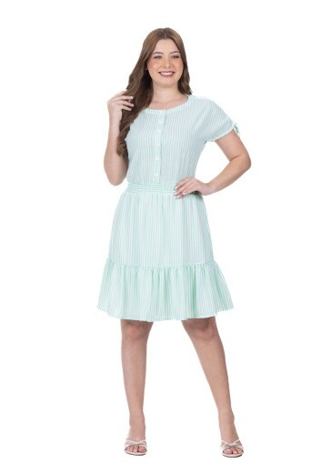 Vestido Olivia Em Tecido Plano Listrado Verde Hapuk Primavera/Verão 2026
