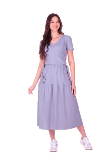 Vestido Beatriz Em Malha Texturizada Em Listras Cinza Hapuk Primavera/Verão 2027
