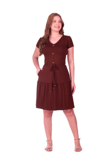 Vestido Annely Em Malha Pima E Ribana Marrom Hapuk Primavera/Verão 2027