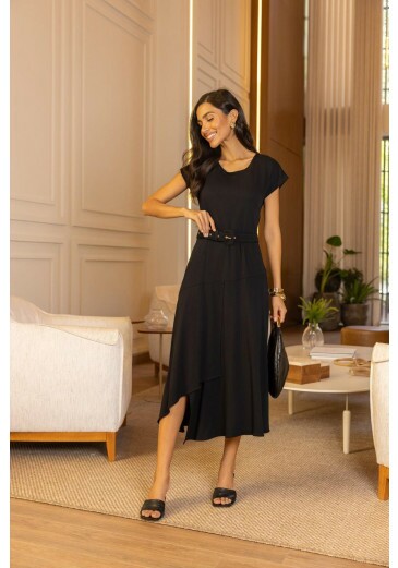 Vestido Aline Em Visco Twill Spandex Preto Jany Pim Primavera/Verão 2026