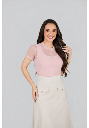 Blusa Daniela Em Tule Liso Rosa Tata Martello Primavera/Verão 2027