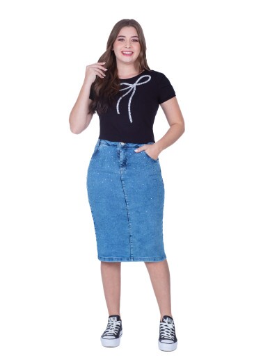 Saia Jordana Com Detalhes Termocolantes Jeans Claro Hapuk Primavera/Verão 2025