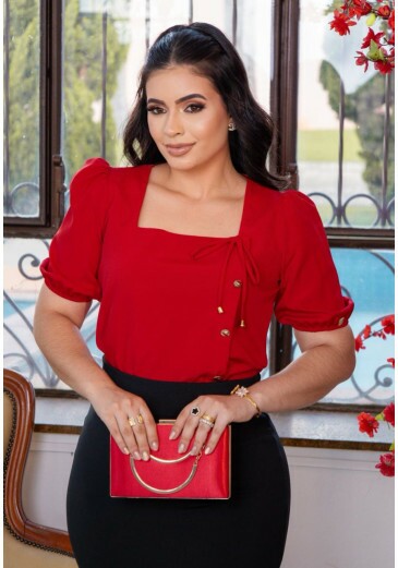 Blusa Eliz Em Crepe Vermelho Maria Amore Primavera/Verão 2026