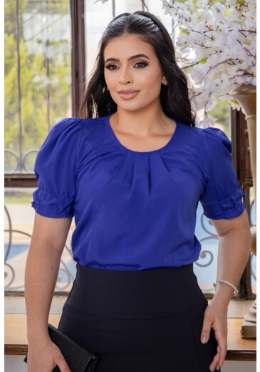 Blusa Karol Em Crepe Azul Maria Amore Primavera/Verão 2026