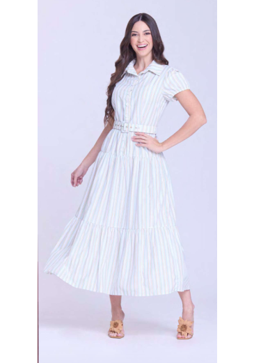 Vestido Paula Em Tecido Plano Listrado Verde Hapuk  Outono/Inverno 2026
