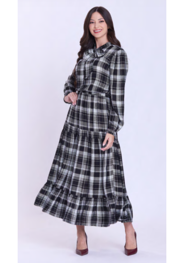 Vestido Celeste Em Tecido Plano Xadrez Preto Hapuk Outono/Inverno 2026