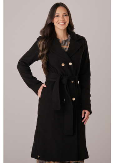 Sobretudo Laura Em Lã Batida Preto Tata Martello Outono/Inverno 2025