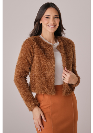 Casaco Clara Em Pelinho Caramelo Tata Martello Outono/Inverno 2025