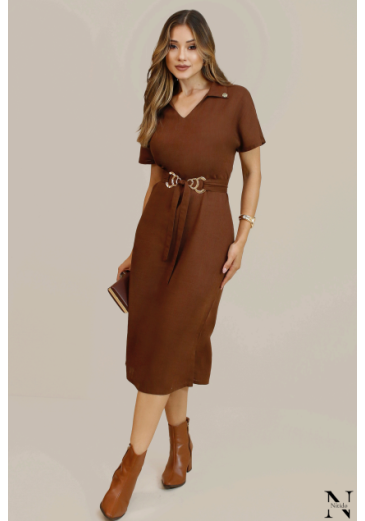Vestido Mel Midi Em Cambraia Marrom NitidoOutono/Inverno 2026