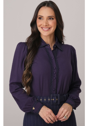Blusa Louise Em Viscolinho Azul Tata Martello Primavera/Verão 2026