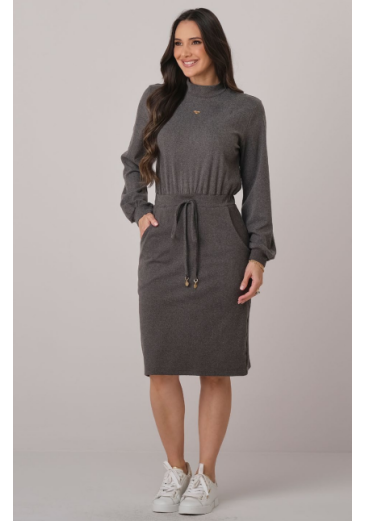 Vestido Isa Em Malha Flannel Cinza Tata Martello Outono/Inverno 2026