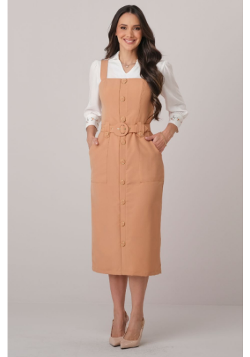 Vestido Patricia Em Alfaiataria Bege Tata Martello Outono/Inverno 2026