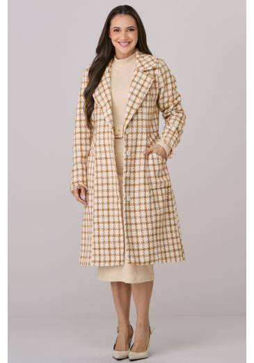Sobretudo Raissa Em Tweed Caramelo Tata Martello Outono/Inverno 2026