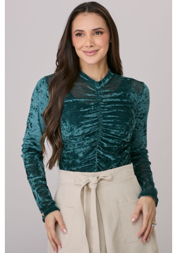 Blusa Kessia Em Tule De Veludo Verde Tata Martello Outono/Inverno 2026