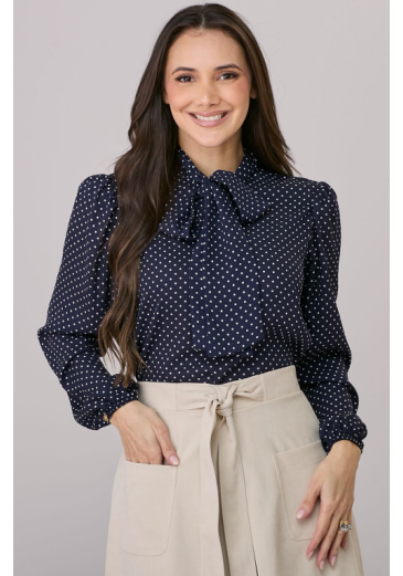 Blusa Madalena Em Crepe Azul Marinho Tata Martello Outono/Inverno 2026