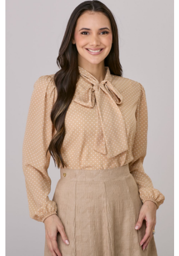 Blusa Madalena Em Crepe Bege Tata Martello Outono/Inverno 2026