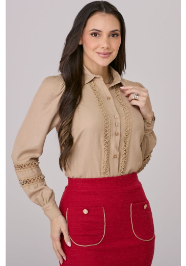 Camisa Marta Em Viscolinho Bege Tata Martello Outono/Inverno 2026