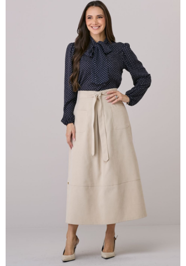 Saia Mirian Em Suede Bege Tata Martello Outono/Inverno 2026