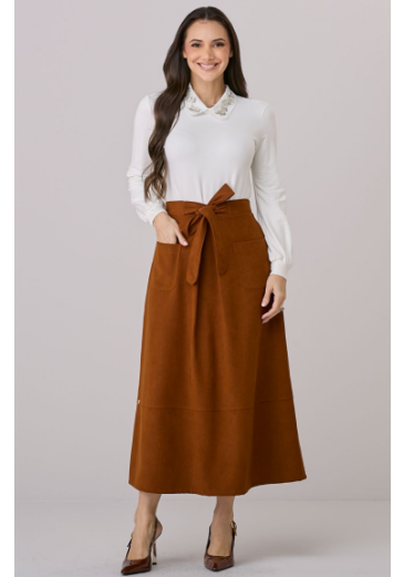 Saia Mirian Em Suede Caramelo Tata Martello Outono/Inverno 2026