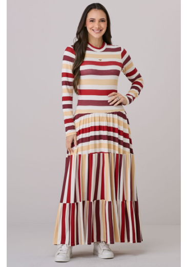 Vestido Rosimeire Em Malha Listrada Vermelha Tata Martello Outono/Inverno 2026