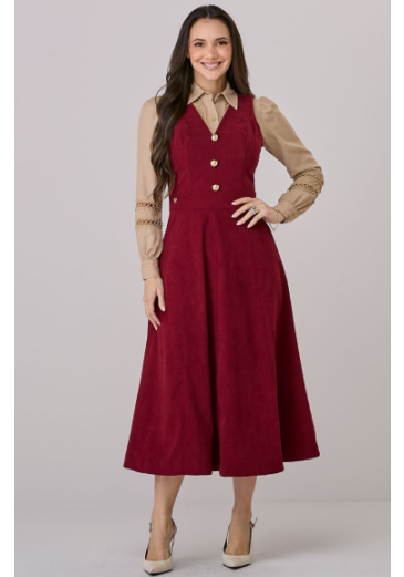 Vestido Simone Em Veludo Cotele Bordo Tata Martello Outono/Inverno 2026