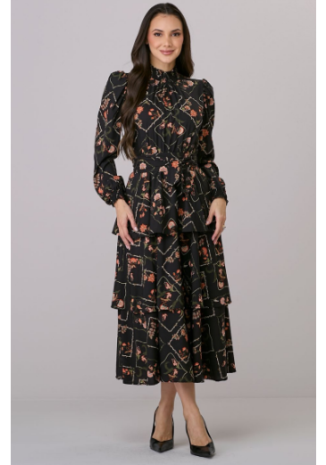 Vestido Regina Em Crepe Gloss Preto Tata Martello Outono/Inverno 2026