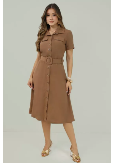 Vestido Mirella Em Viscose Marrom Mocca Nitido Primavera/Verão 2027