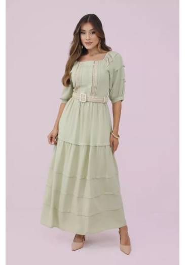 Vestido Juliana Em Viscolinho Verde Nitido Primavera/Verão 2027
