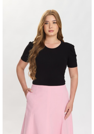 Blusa Carmen Malha Canelada Preta Hapuk Primavera/Verão 2027