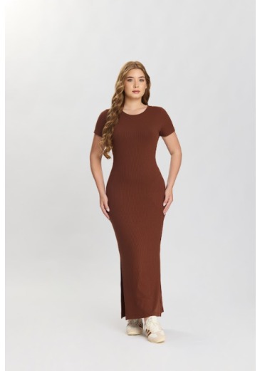 Vestido Mily Em Malha Canelada Marrom Hapuk Primavera/Verão 2027