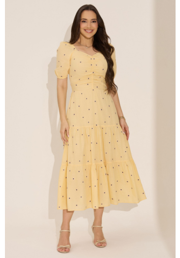 Vestido Talita Em Algodão Bordado Amarelo Martello Primavera/Verão 2027