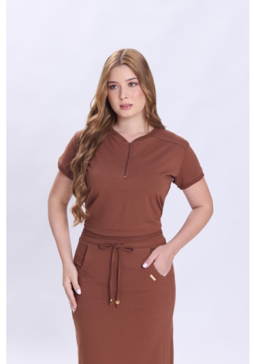 Blusa Pilar Em Moletinho Marrom Hapuk Primavera/Verão 2027