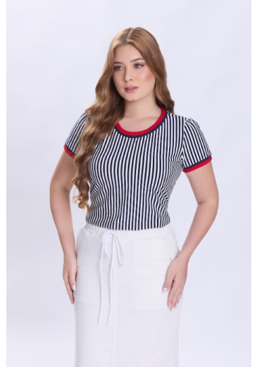Blusa Vanessa Em Malha Listrada Azul Marinho Hapuk Primavera/Verão 2027