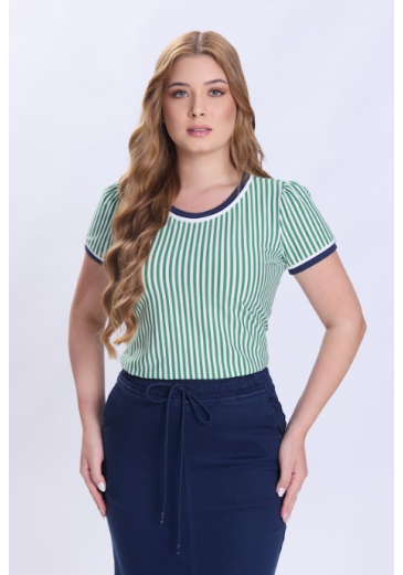 Blusa Vanessa Em Malha Listrada Verde Hapuk Primavera/Verão 2027