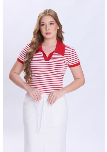 Blusa Cintia Em Malha Listrada Vermelha Hapuk Primavera/Verão 2027
