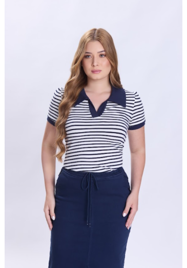 Blusa Cintia Em Malha Listrada Azul Marinho Hapuk Primavera/Verão 2027