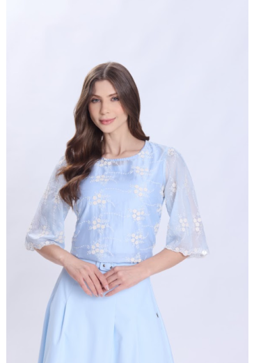Blusa Agnes Em Organza Azul Hapuk Primavera/Verão 2027