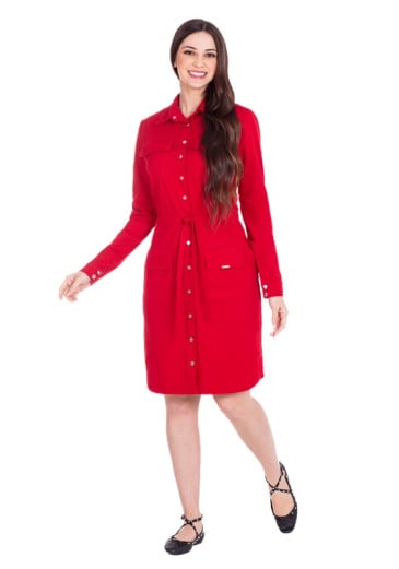 Vestido Chemise Selma Em Jeans Color Vermelho Hapuk Outono/Inverno 2024