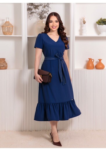 Vestido Tereza Em Crepe Azul Maria Amore Primavera/Verão 2026